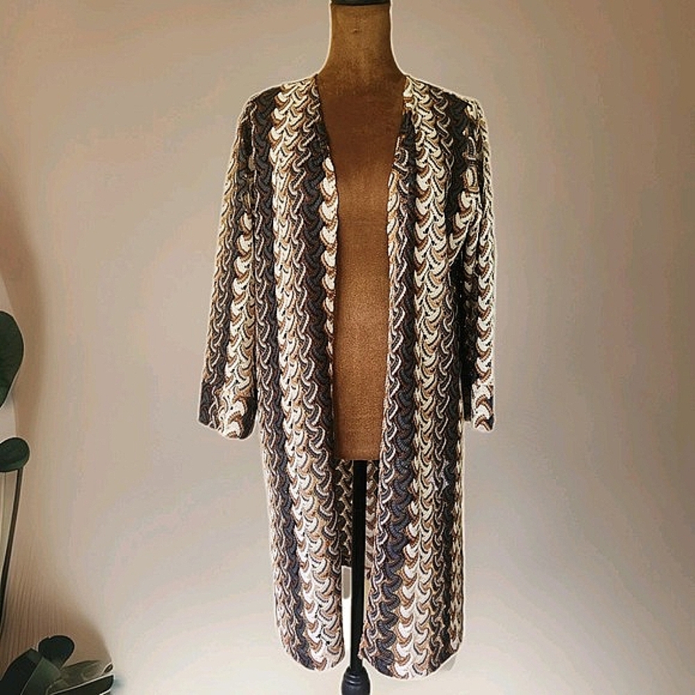 G by Giuliana Black Label Duster‎ Cardigan Sweater Small Knit Open Front Neutral